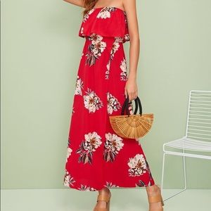 SHEIN Red Floral Strapless Maxi Dress